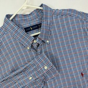 Ralph Lauren Shirt Mens 4XB Big Blue Red Check Plaid Oxford Long Sleeve Pony‎